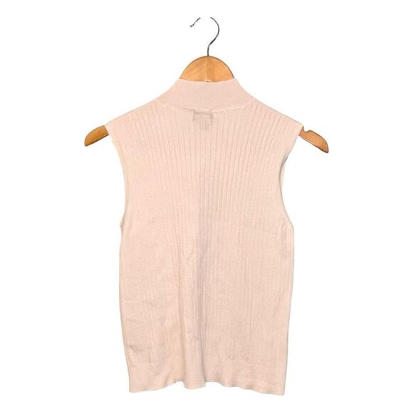 Worthington Mock Neck Sleeveless Pullover Sweater White Ribbed Knit M - Picture 2 of 5